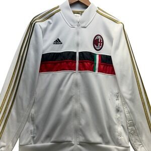 Adidas AC Milan Track Jacket Mens Small White Gold Soccer Football Full Zip
